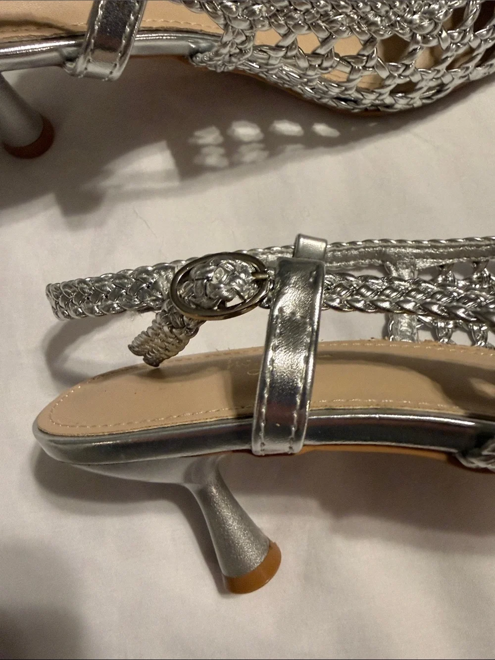 Nicole Miller Metallic Silver Woven Slingback Pointed Heels